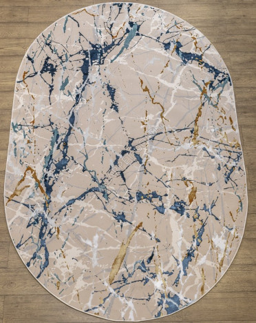 Ковер турецкий MZ29A Rich (Полиэстер хит-сет, бежевый, синий) овальный